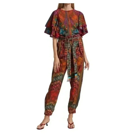 NWT Farm Rio Striped Paper Bag Pants Beaded Bohemian Aztec Tribal Tropical Pants - Picture 2 of 12